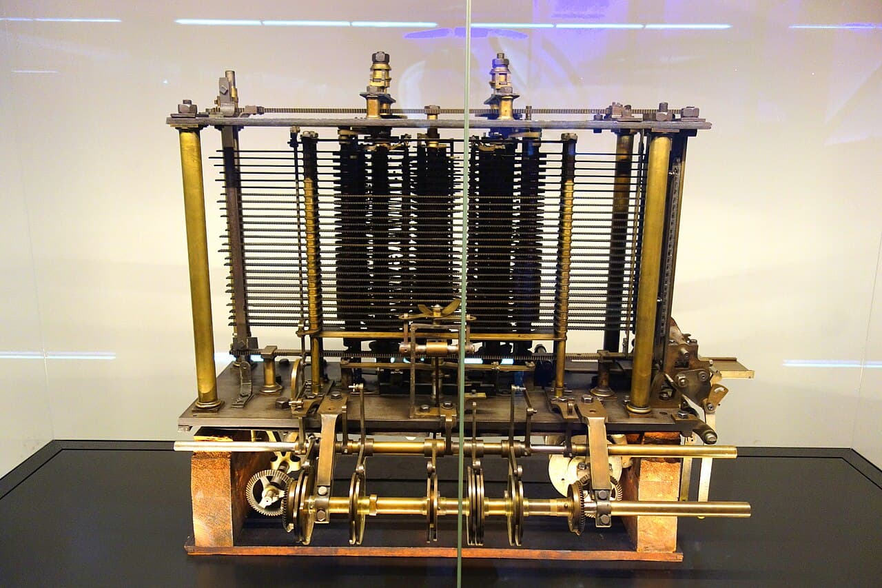 A portion of Babbage's Analytical Engine, built by his son after his death and held at the Science Museum, London.