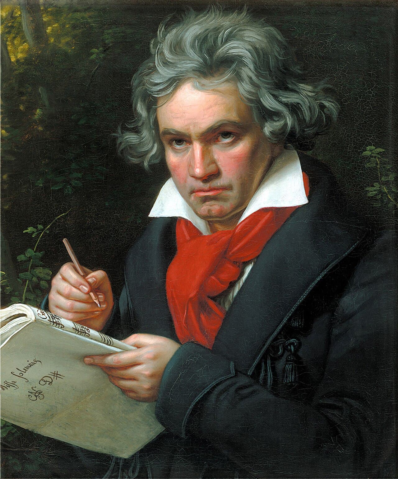 Beethoven, painted in 1804-1805 by Joseph Willibrord Mähler. He had completed the Heiligenstadt Testament two years earlier; the Eroica Symphony was finished the year this portrait was made; complete deafness was still about fifteen years away.
