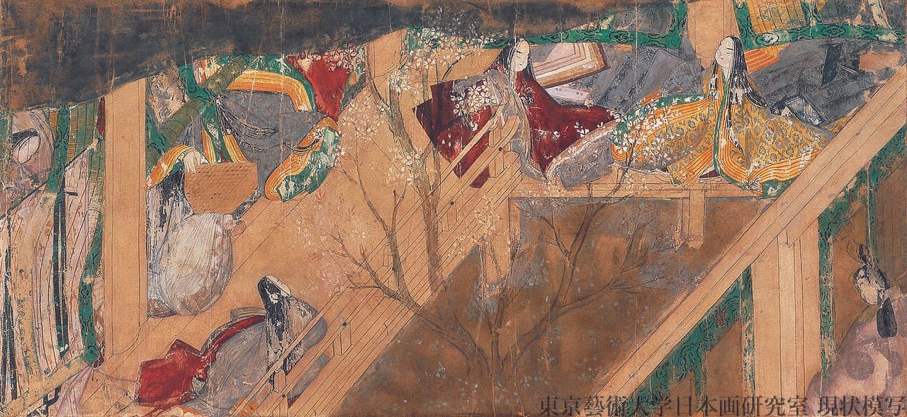 A scene from the 12th-century Genji-monogatari emaki, the earliest surviving illustrated edition of Murasaki Shikibu's novel. The work was being illustrated within 150 years of its composition.